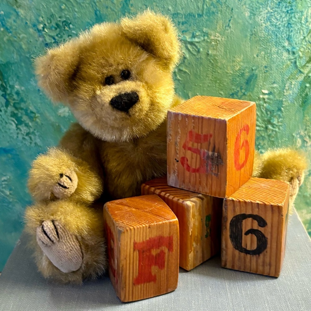 Vintage Wooden Blocks Set of 4 Alphabet Number Wood Arts & Crafts Handmade